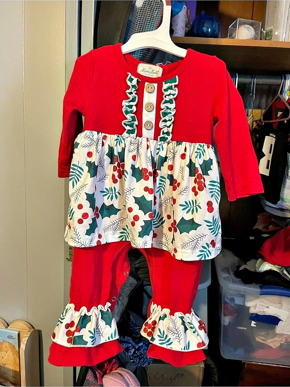 Marie Nicole Baby Girls Floral Romper Size 6-12M Like New Holiday Christmas
